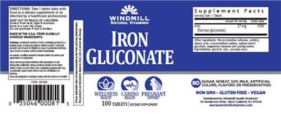 Photo of the Windmill Natural Vitamins Iron Gluconate label