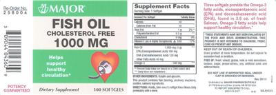 Photo of the Major Fish Oil Cholesterol Free 1000 mg label