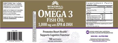 Photo of the Windmill Natural Vitamins Omega 3 Fish Oil 1,000 mg with EPA & DHA label