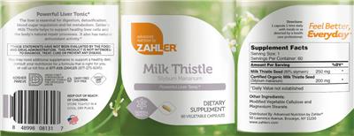 Photo of the Advanced Nutrition by Zahler Milk Thistle label