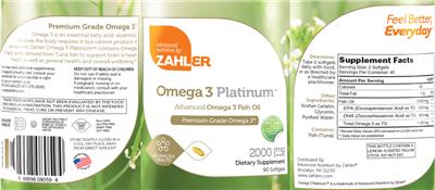 Photo of the Advanced Nutrition by Zahler Omega 3 Platinum 2000 mg label