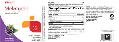 Photo of the GNC Melatonin Gummies 5 mg Blackberry label