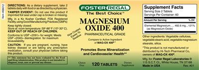 Photo of the Foster Regal Magnesium Oxide 400 label