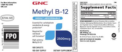 Photo of the GNC Methyl B-12 2500 mcg label
