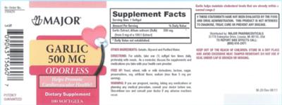 Photo of the Major Garlic 500 mg label