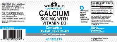 Photo of the Windmill Comparables Calcium 500 mg with Vitamin D3 label