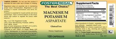 Photo of the Foster Regal Magnesium Potassium Aspartate label