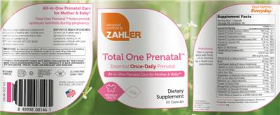 Photo of the Advanced Nutrition by Zahler Total One Prenatal label