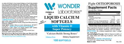 Photo of the Wonder Laboratories Liquid Calcium Softgels label