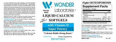 Photo of the Wonder Laboratories Liquid Calcium Softgels label