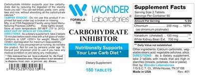 Photo of the Wonder Laboratories Carbohydrate Inhibitor label