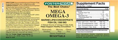Photo of the Foster Regal Mega Omega-3 label