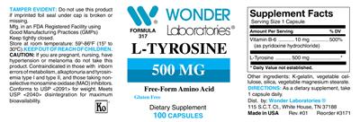 Photo of the Wonder Laboratories L-Tyrosine 500 mg label