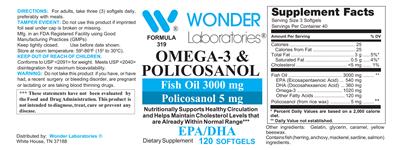 Photo of the Wonder Laboratories Omega-3 & Policosanol label
