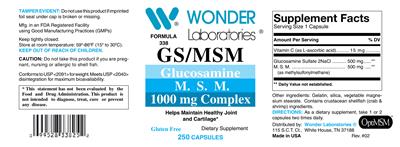 Photo of the Wonder Laboratories GS/MSM Complex 1000 mg label