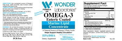 Photo of the Wonder Laboratories Omega-3 Enteric Coated label