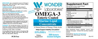 Photo of the Wonder Laboratories Omega-3 Enteric Coated label