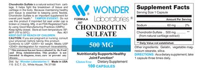 Photo of the Wonder Laboratories Chondroitin Sulfate 500 mg label