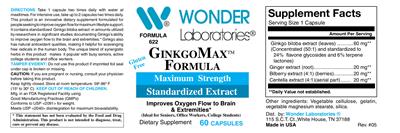 Photo of the Wonder Laboratories GinkgoMax Formula label