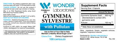 Photo of the Wonder Laboratories Gymnema Sylvestre with Pullulan label