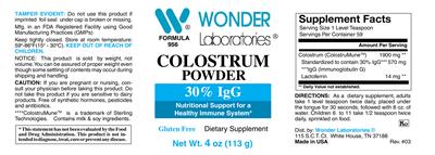 Photo of the Wonder Laboratories Colostrum Powder label