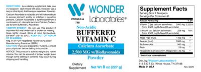 Photo of the Wonder Laboratories Non-Acidic Buffered Vitamin C Powder label