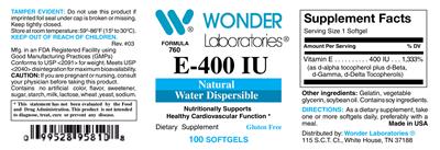 Photo of the Wonder Laboratories E-400 IU label