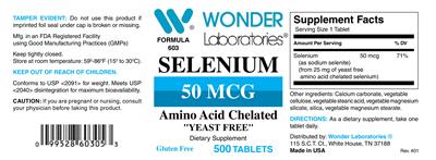 Photo of the Wonder Laboratories Selenium 50 mcg label
