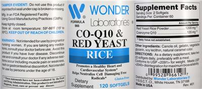 Photo of the Wonder Laboratories Co-Q10 & Red Yeast Rice label