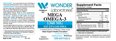 Photo of the Wonder Laboratories Mega Omega-3 1360 mg label