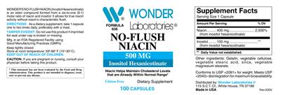 Photo of the Wonder Laboratories No-Flush Niacin 500 mg label
