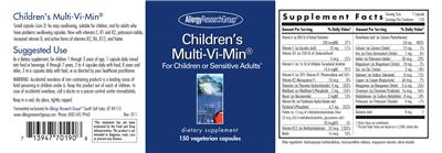 Photo of the Allergy Research Group Children's Multi-Vi-Min label