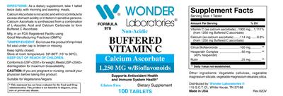 Photo of the Wonder Laboratories Non-Acidic Buffered Vitamin C label