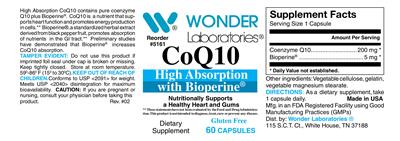 Photo of the Wonder Laboratories CoQ10 label