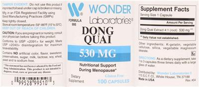 Photo of the Wonder Laboratories Dong Quai 530 mg label