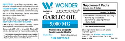 Photo of the Wonder Laboratories Garlic Oil 5,000 mg label