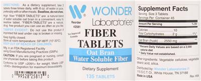Photo of the Wonder Laboratories Fiber Tablets label
