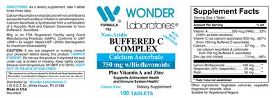Photo of the Wonder Laboratories Non-Acidic Buffered C Complex label