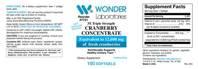 Photo of the Wonder Laboratories 3X Triple Strength Cranberry Concentrate label