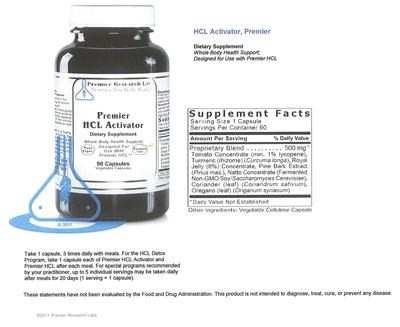 Photo of the Premier Research Labs Premier HCL Activator label