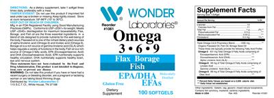 Photo of the Wonder Laboratories Omega 3 6 9 label