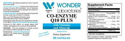 Photo of the Wonder Laboratories Co-Enzyme Q10 Plus label