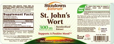 Photo of the Sundown Naturals St. John's Wort Standardized Extract label