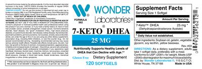Photo of the Wonder Laboratories 7-Keto DHEA 25 mg label