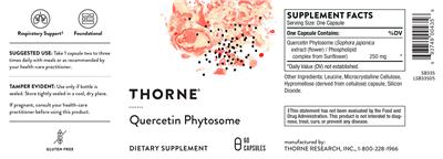 Photo of the Thorne Quercetin Phytosome label