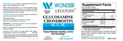 Photo of the Wonder Laboratories Glucosamine Chondroitin M.S.M. label