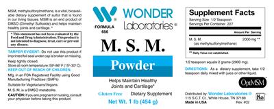 Photo of the Wonder Laboratories M.S.M. Powder label