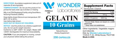 Photo of the Wonder Laboratories Gelatin label