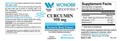 Photo of the Wonder Laboratories Curcumin 950 mg label