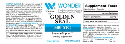Photo of the Wonder Laboratories Golden Seal 500 mg label